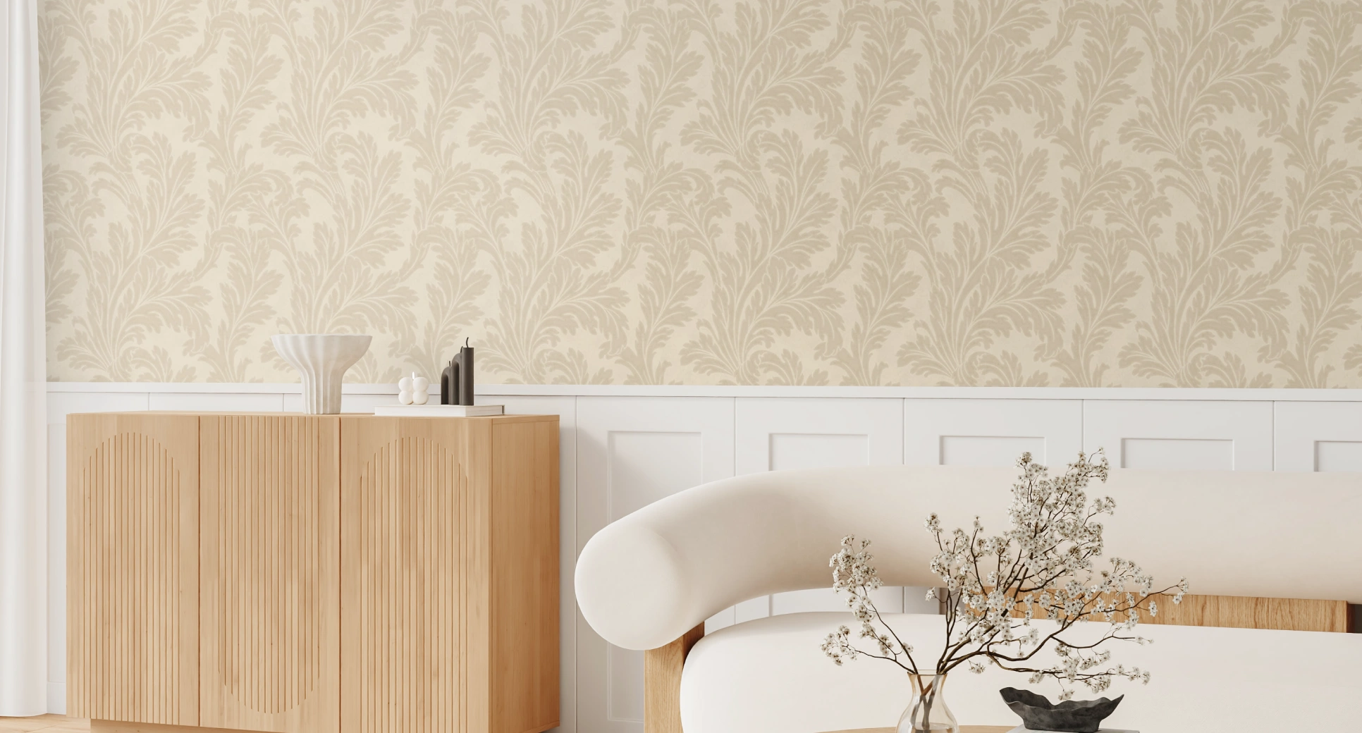 Cream classic wallpaper leaf