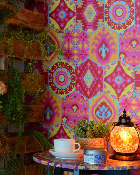 [Hatte Me] REMOVABLE AND REUSABLE WALLPAPER REMAKE SHEET-BOHO PATTERN (65cm x 3m) / BOHO-B2 Pink