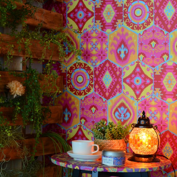 [Hatte Me] REMOVABLE AND REUSABLE WALLPAPER REMAKE SHEET-BOHO PATTERN (65cm x 3m) / BOHO-B2 Pink