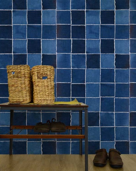 [Hatte Me] REMOVABLE AND REUSABLE WALLPAPER REMAKE SHEET-DENIM TILE PATTERN (65cm x 3m) / DNMT-02