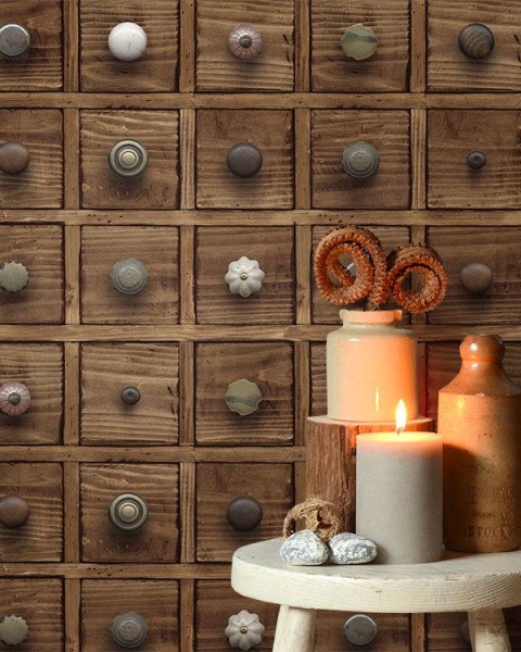 [Hatte Me] REMOVABLE AND REUSABLE WALLPAPER REMAKE SHEET-ANTIQUE DRAWER PATTERN (65cm x 3m) / HIKI-01