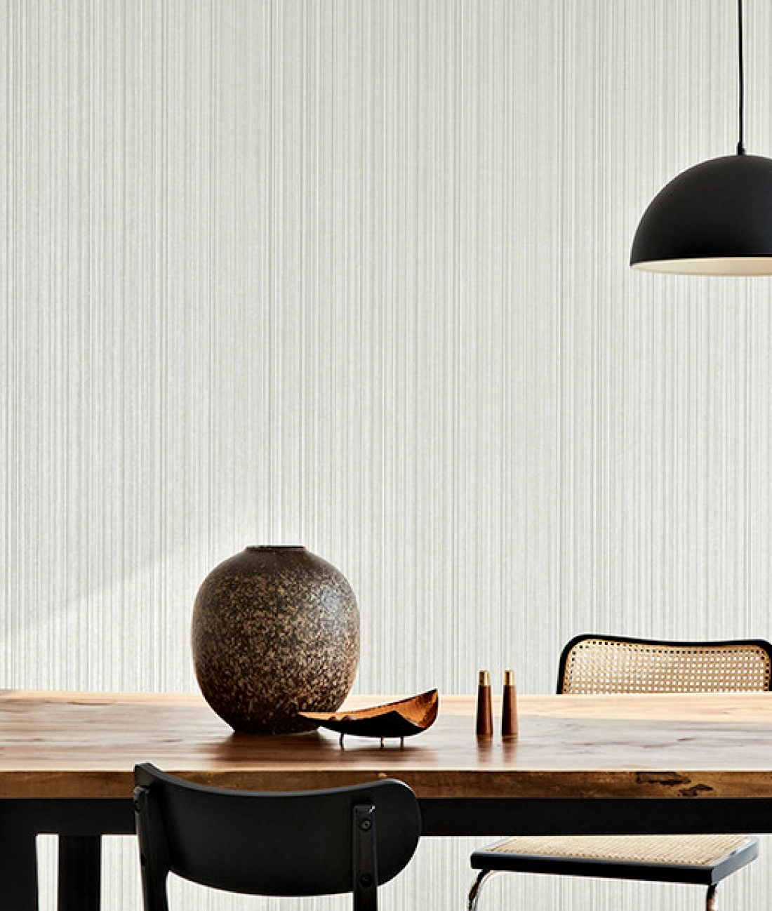 Minimalist design stripe wallpaper at dining room space
