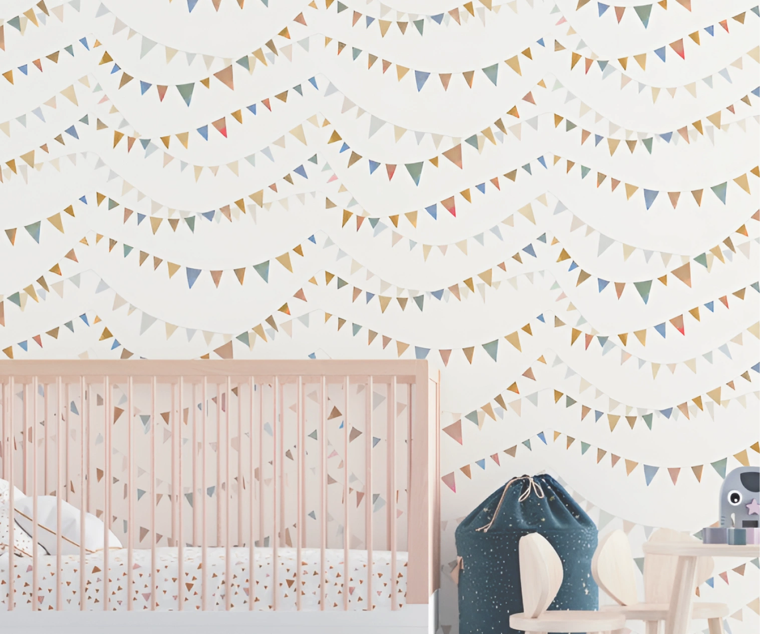 Beige Garland Wallpaper for Kids Room