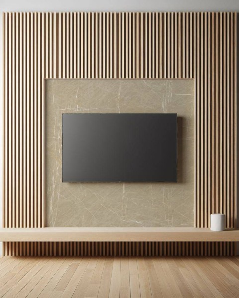 Light fluted panel with wallpaper, Honpo feature wall package