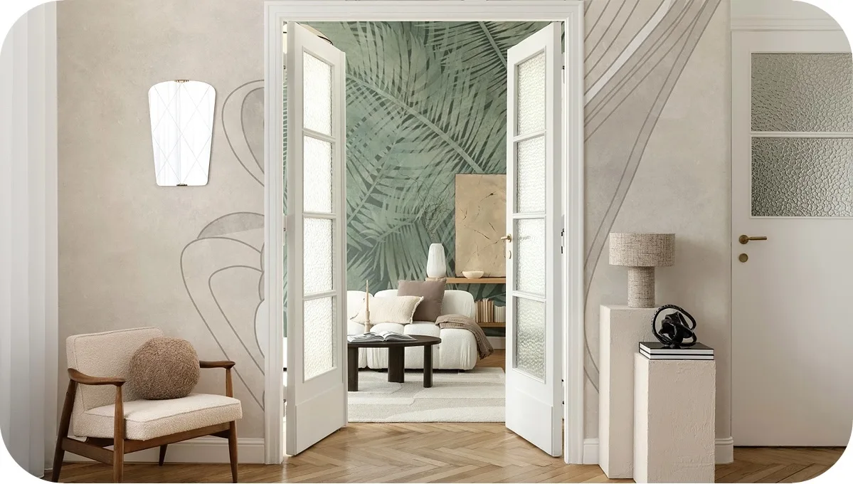 living room leaf mural