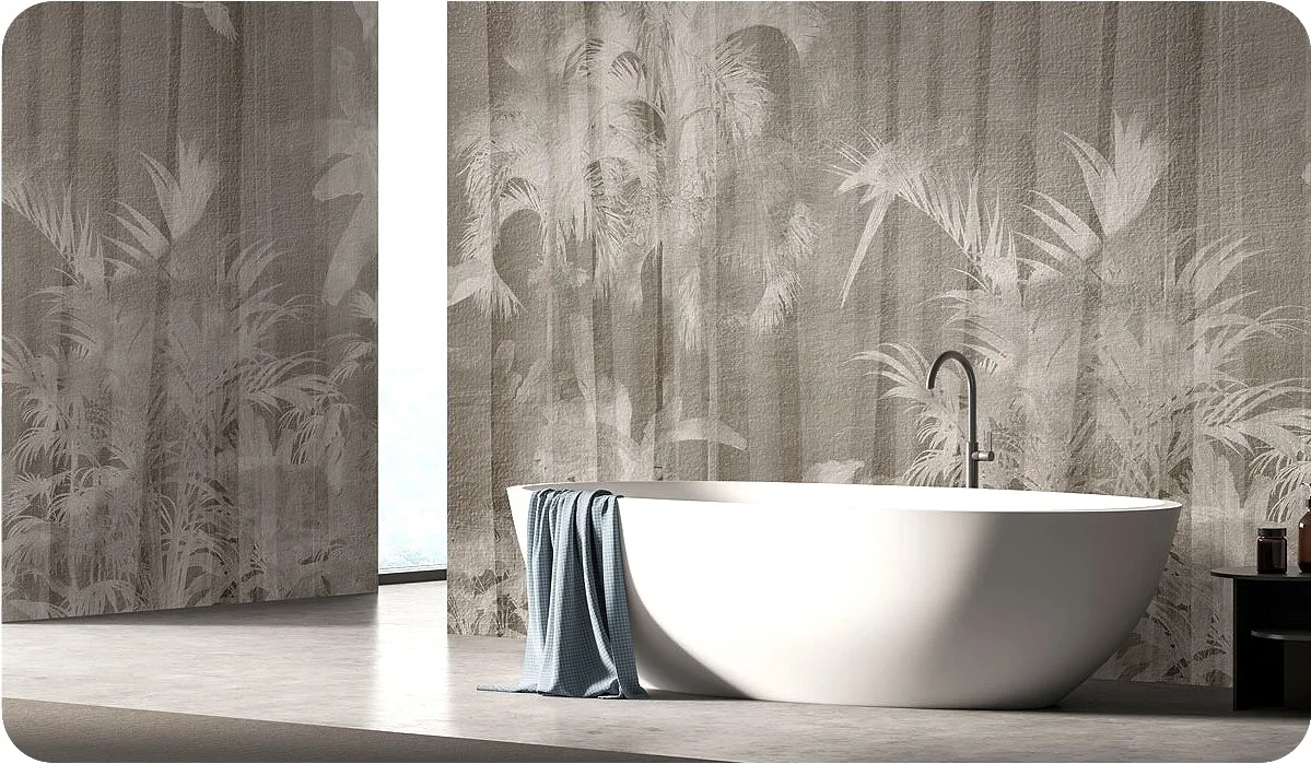 brown tropical bathroom wallpaper