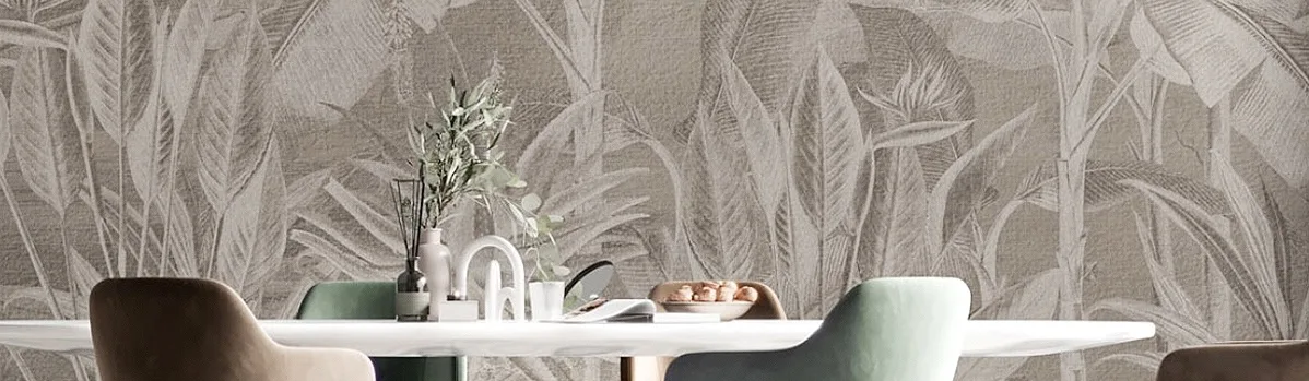 tropical brown wallpaper dining room