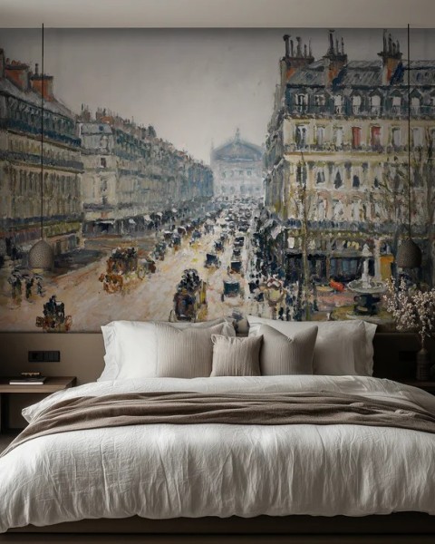 Honpo WP | French Theater Square, Paris – by Camille Pissarro (1898) Vintage Art Wallpaper