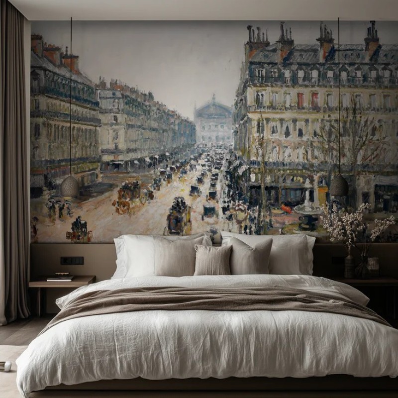 Honpo wp | French Theater Square, Paris – by Camille Pissarro (1898) Vintage Art Wallpaper
