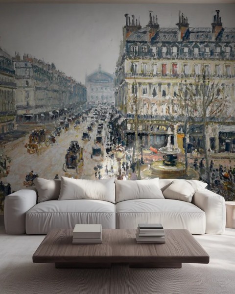 Honpo WP | French Theater Square, Paris – by Camille Pissarro (1898) Vintage Art Wallpaper