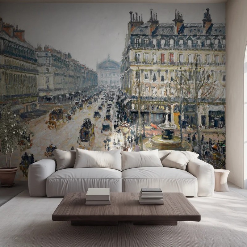 Honpo wp | French Theater Square, Paris – by Camille Pissarro (1898) Vintage Art Wallpaper