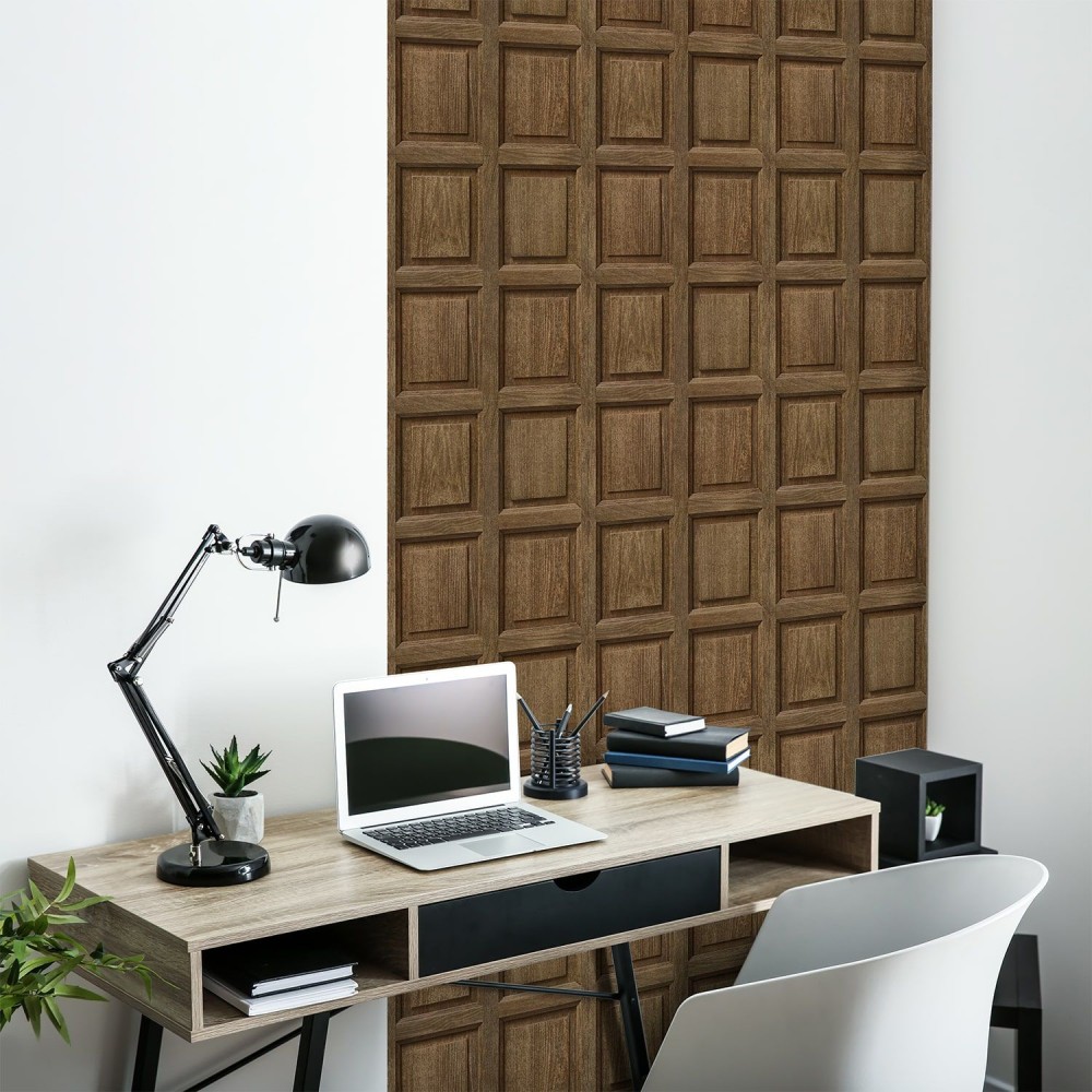 KOZIEL | Dark oak wood english paneling wallpaper | 8888-313