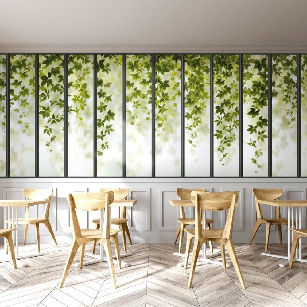 KOZIEL | Panoramic wallpaper small loft windows and virginia creeper | LPV020-X