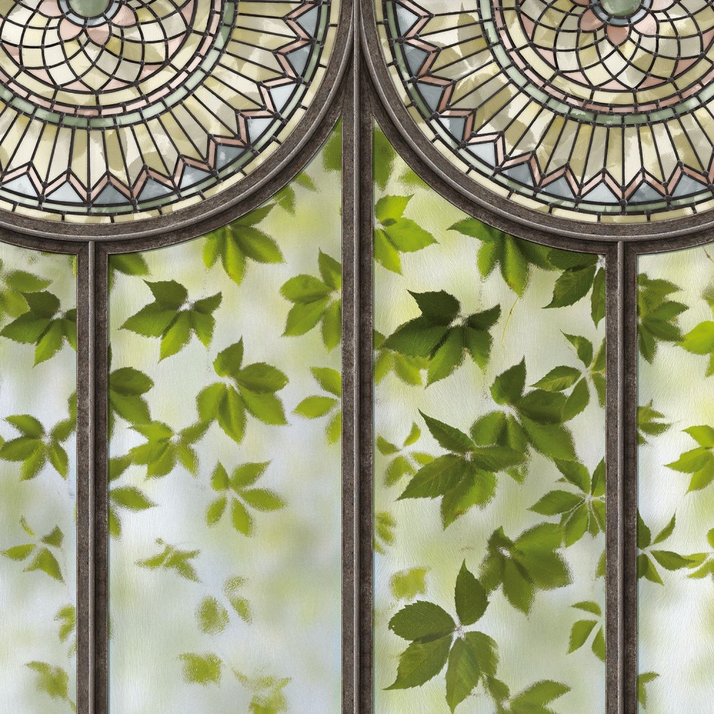 KOZIEL | Panoramic wallpaper haussmannian stained-glass greenhouse windows | LPV024XL-X
