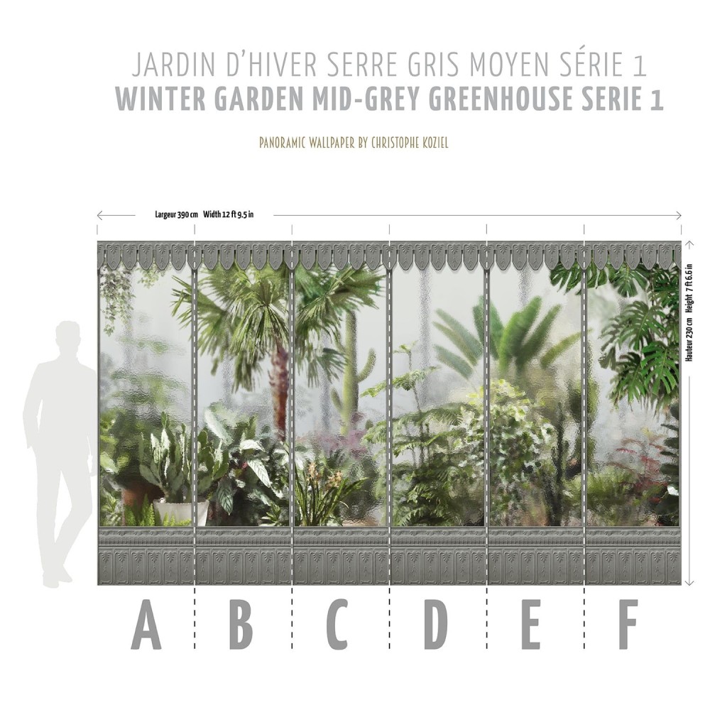 KOZIEL | Panoramic mural grey winter garden greenhouse | LPV032-X