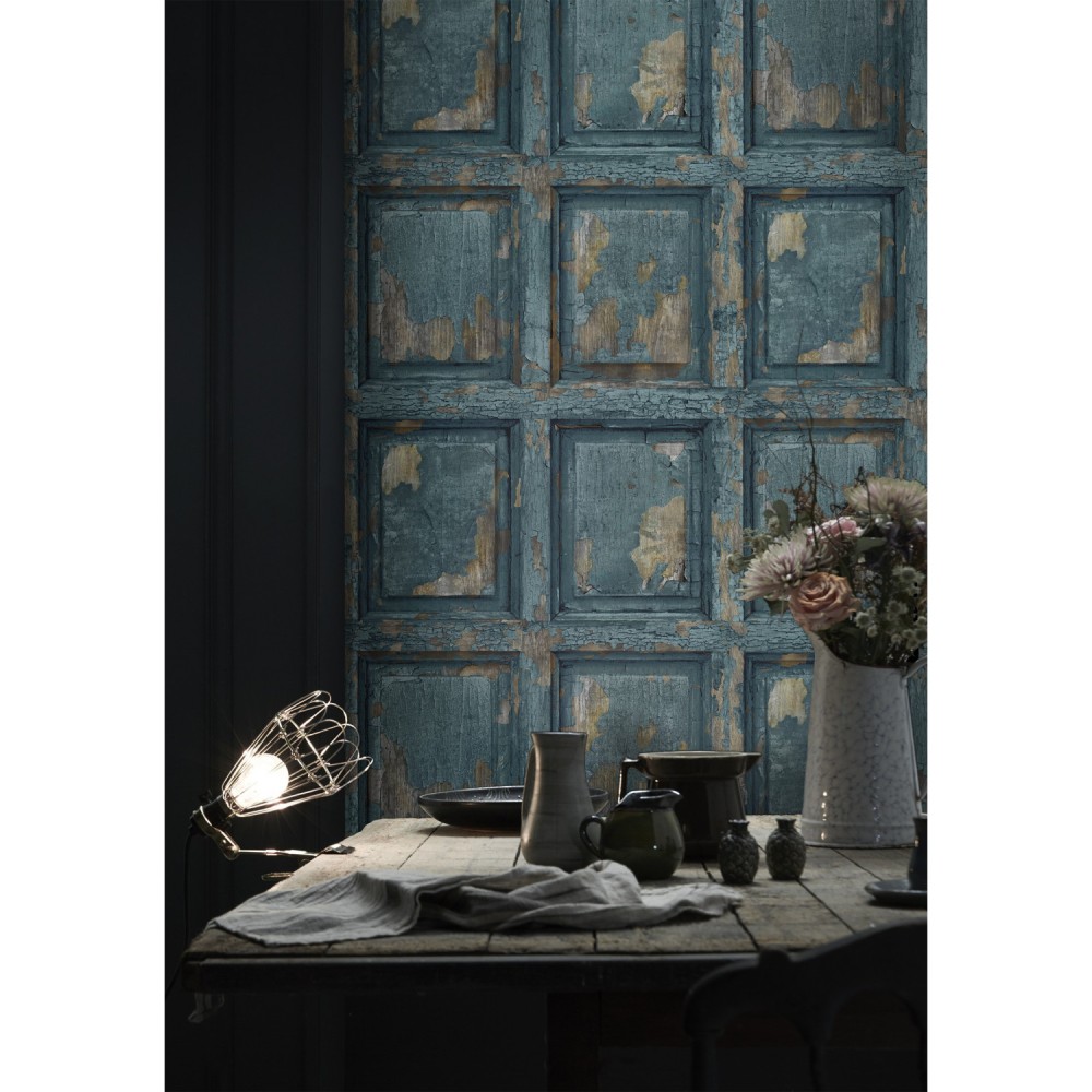 KOZIEL | English Antique Wood Paneling - Peacock Blue | 8888-323