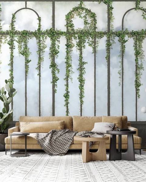 LPV057CL-X | Panoramic wallpaper black royal greenhouse covered with ivy
