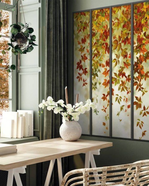 LPV053-X | Autumnal small loft windows panoramic wall mural - Black