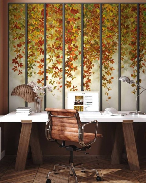 LPV053XL-X | Autumnal wide loft windows panoramic wall mural - Black