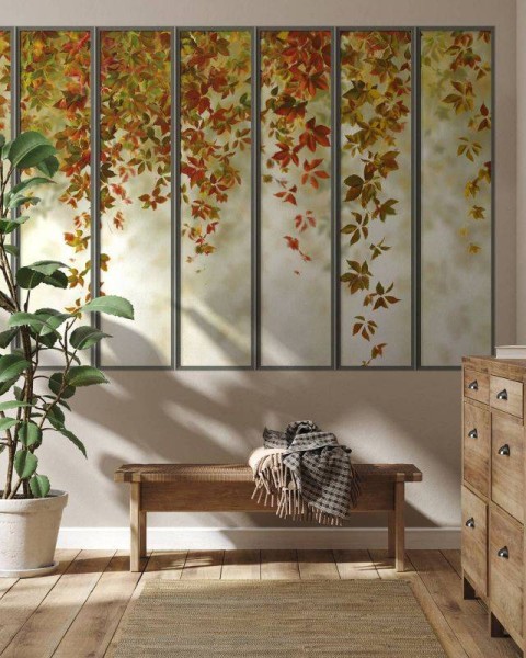 LPV054-X | Autumnal small loft windows panoramic wall mural - Grey