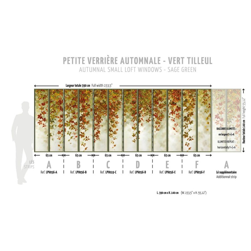 LPV056-X | Autumnal small loft windows panoramic wall mural - Sage green