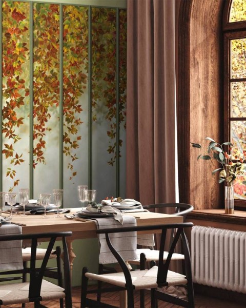 LPV056XL-X | Autumnal wide loft windows panoramic wall mural - Sage green