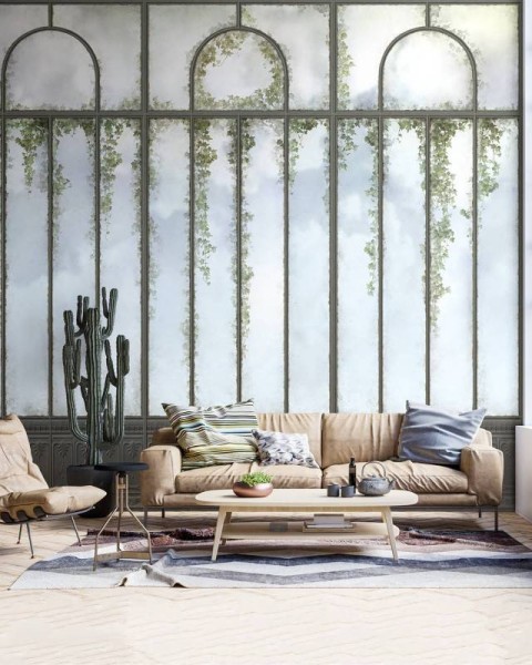 LPV057LE-X | Panoramic wallpaper black royal greenhouse and ivy