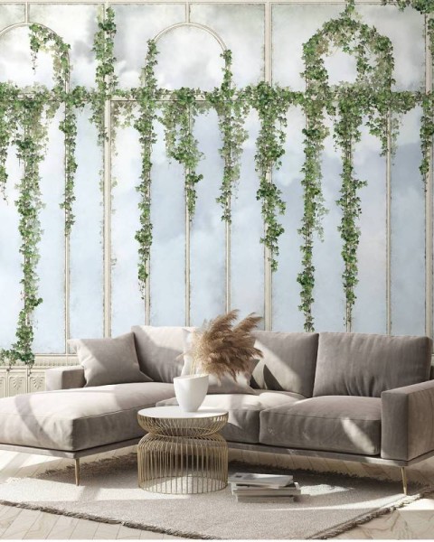 LPV059CL-X | Panoramic wallpaper beige royal greenhouse covered with ivy