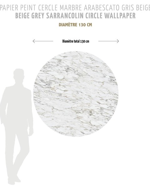 CIRC-LPM016 | Beige Grey Arabescato marble round wallpaper - Ø 130 cm