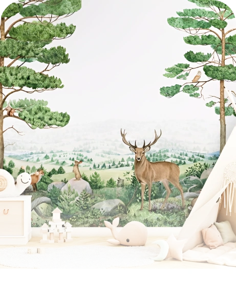 Animal at forest wallpaper concept for your kids room