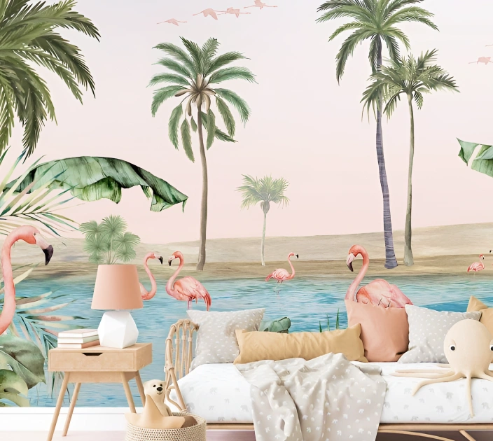 Flamingos theme wallpaper for kids themed
