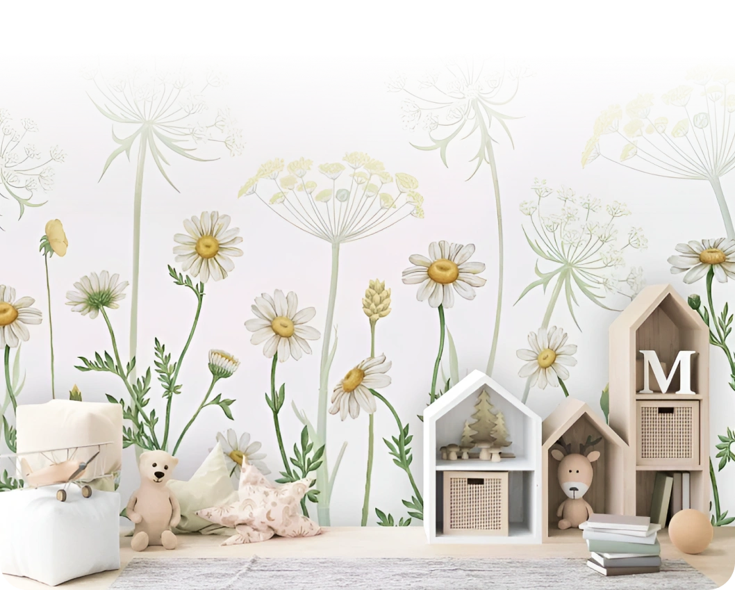 Flower bright mural wallpaper by Kikki Belle