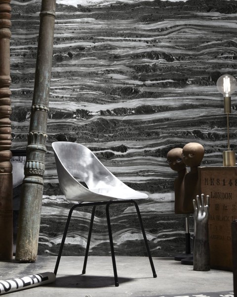 CUST-LPM015 | Anthracite Cipolin marble panoramic wall mural