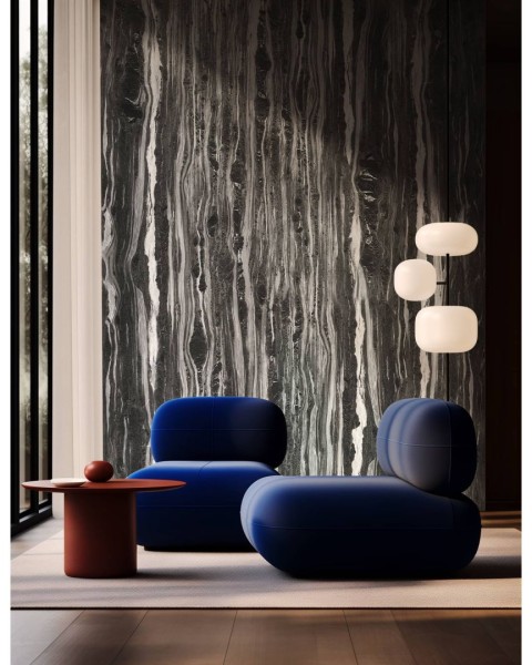CUST-LPM015 | Anthracite Cipolin marble panoramic wall mural