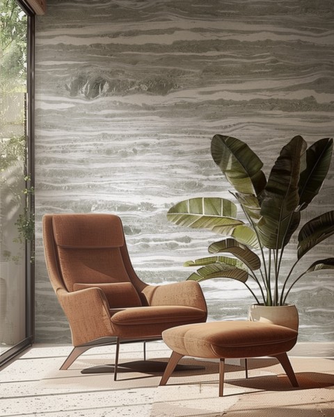 CUST-LPM017 | Light Grey Cipolin marble panoramic wall mural