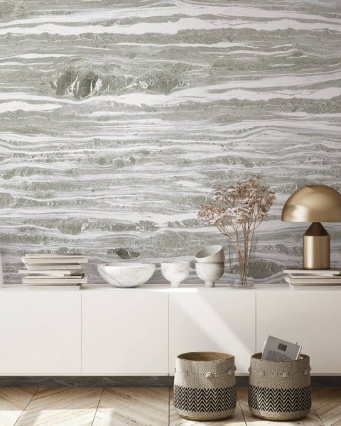 CUST-LPM017 | Light Grey Cipolin marble panoramic wall mural