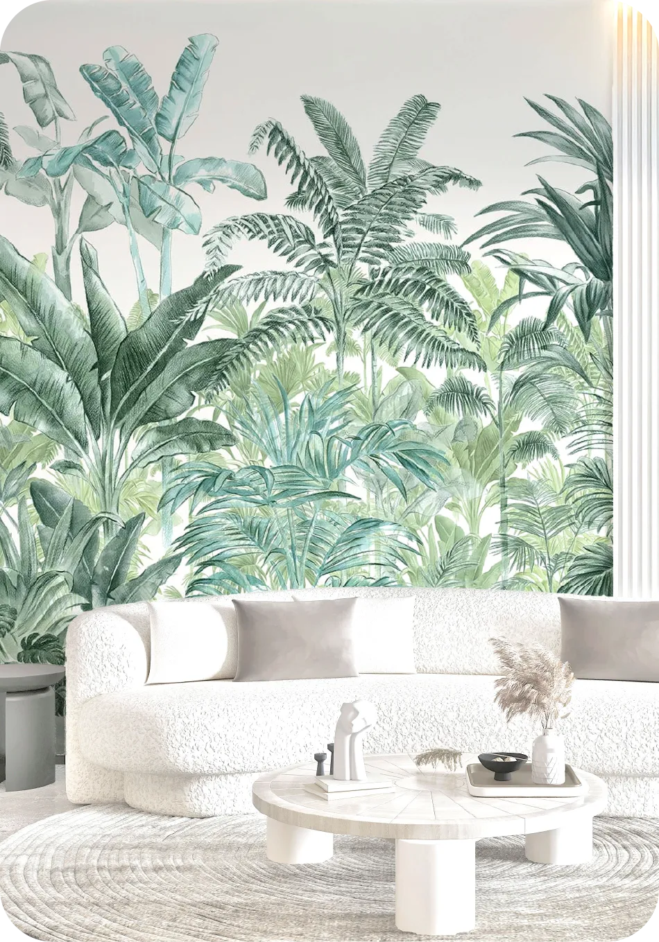 Tropical wallpaper for minimalist living room