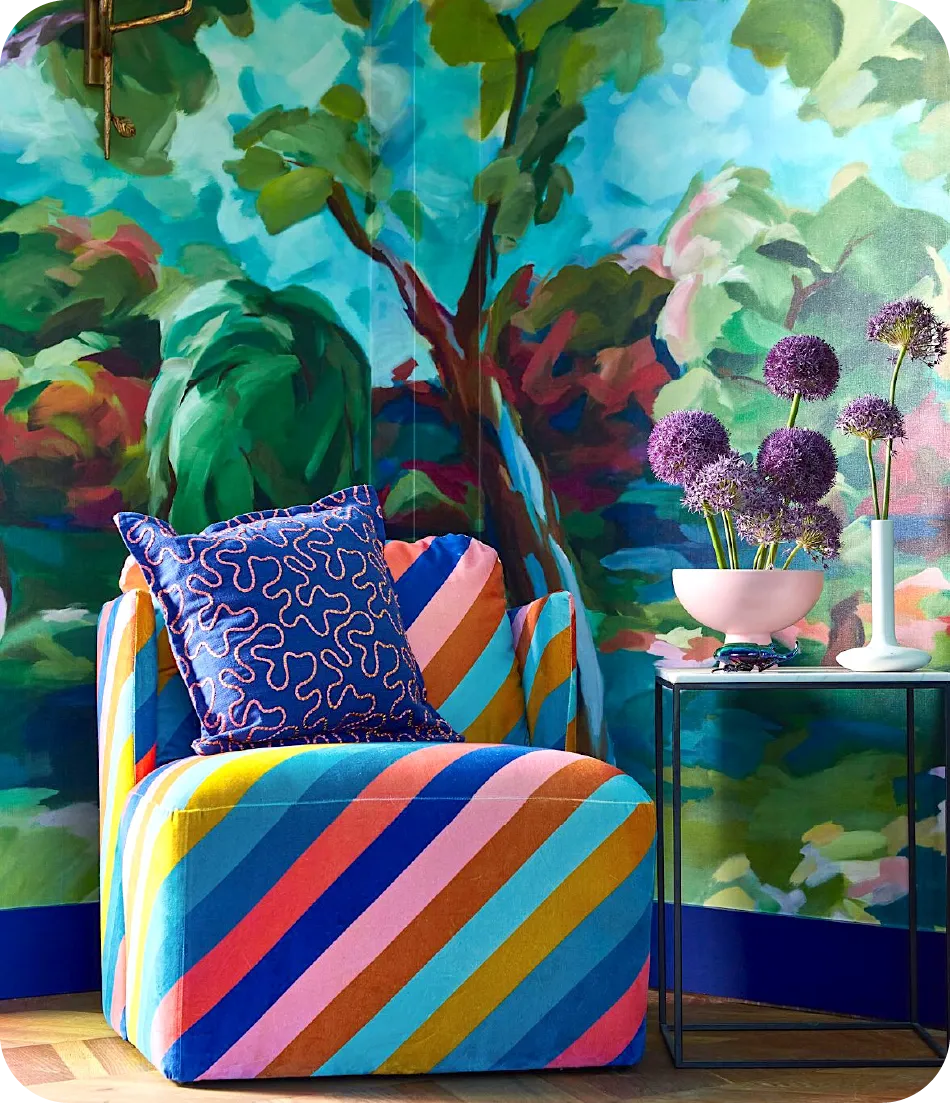 Colorful and vibrant wallpaper for cozy living room