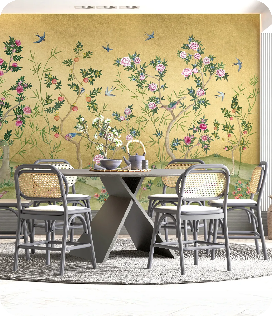 Chinoiserie and fresco wallpaper for bedroom and living room