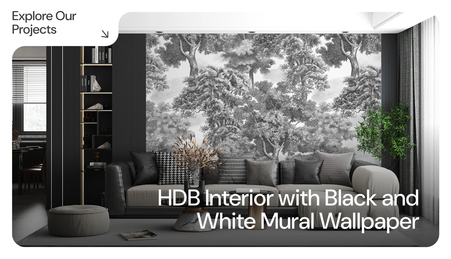 HDB Interior with Black and White Wallpaper