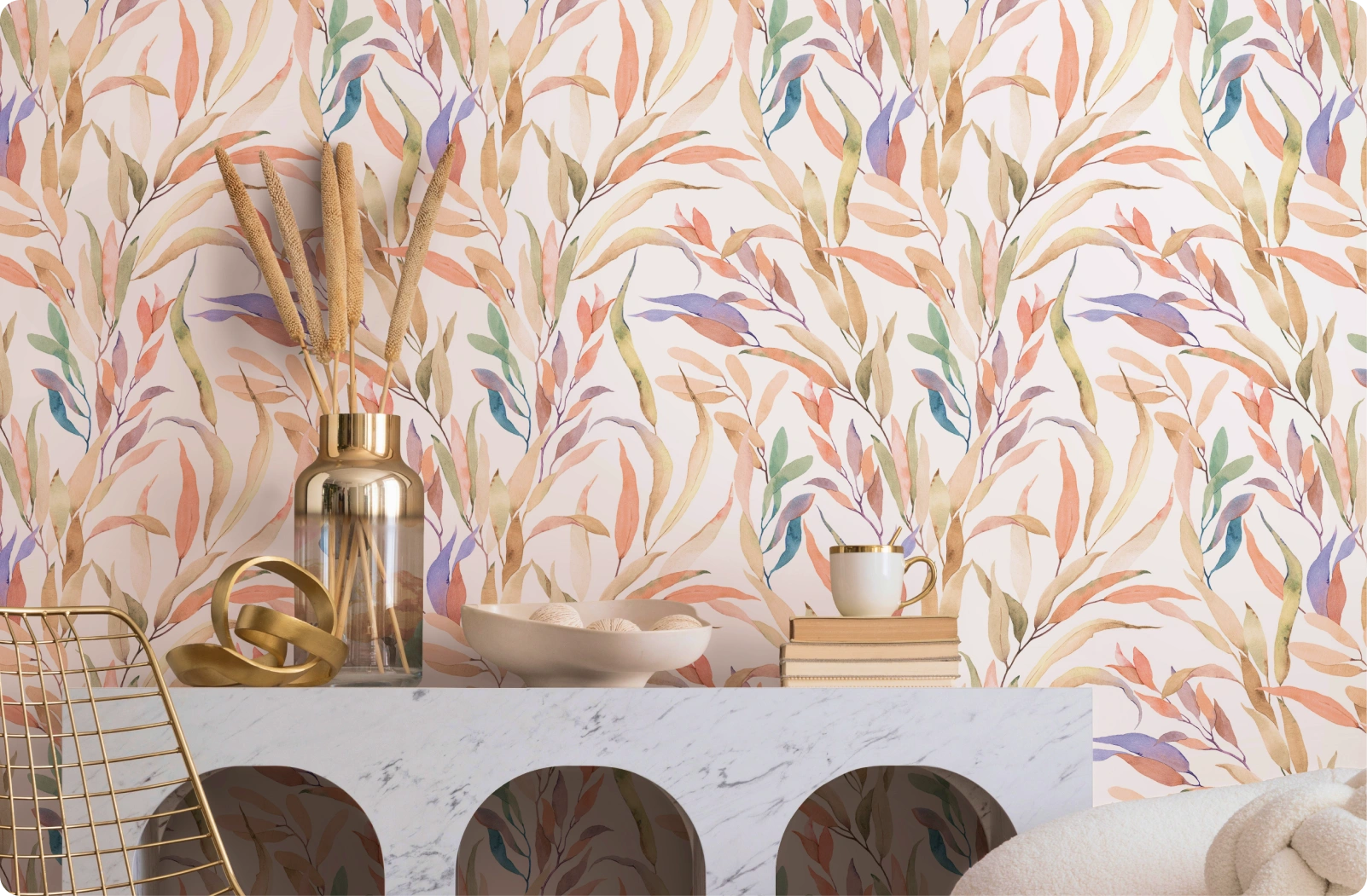 Colorful leaf pattern wallpaper by marburg