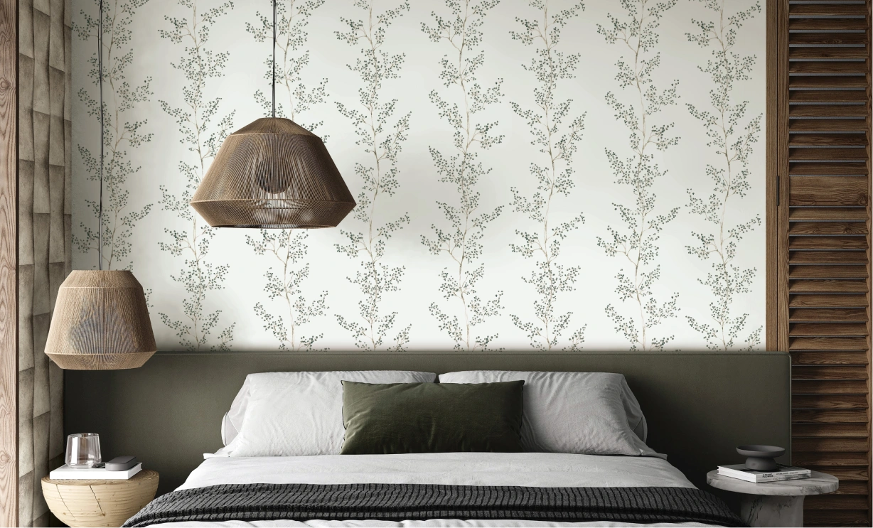 grey wallpaper with leaf pattern