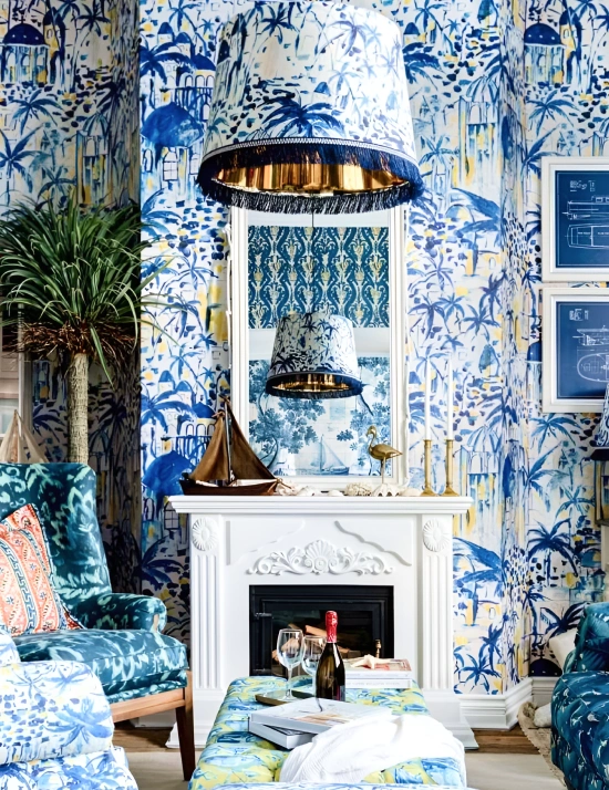 Abstract blue with yellow splash wallpaper by Mindthegap