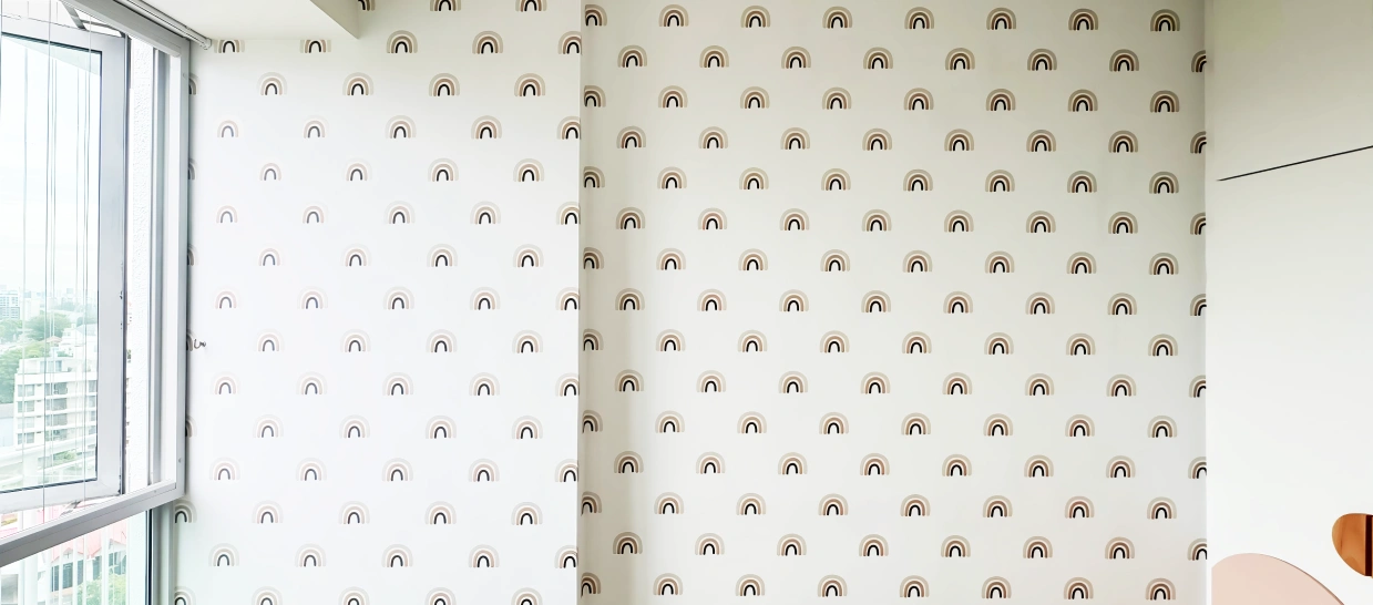 Kids room installation with minimalist wallpaper