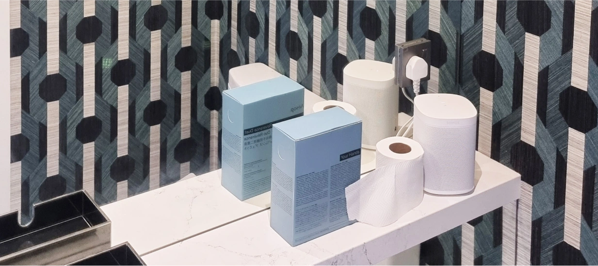 Wallpaper at sink area installation