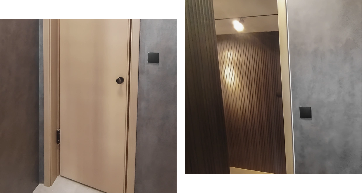 Door area wall with industrial theme installation