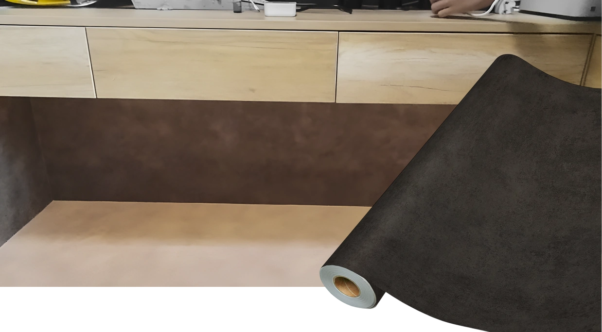 Under table study room area with concrete Sticker laminate