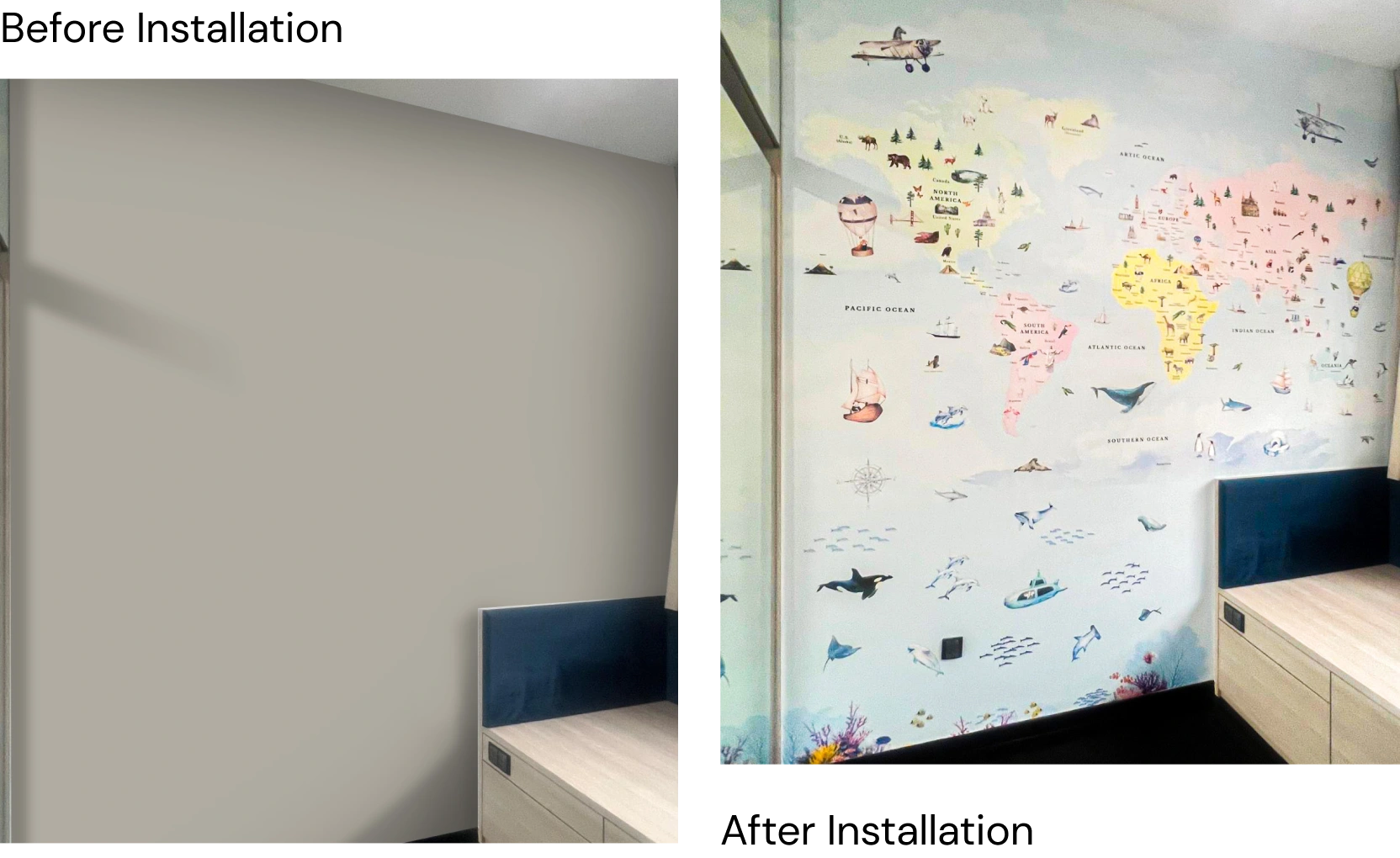 Before After Bedroom with wall installation