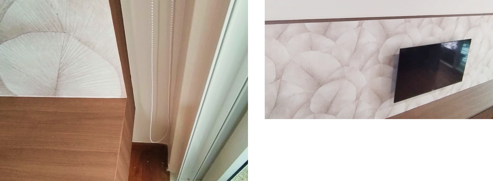Tv room and window side with wallpaper installation