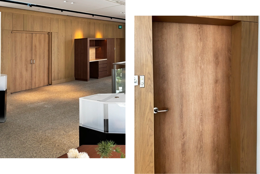 Lobby area installation of wood laminate
